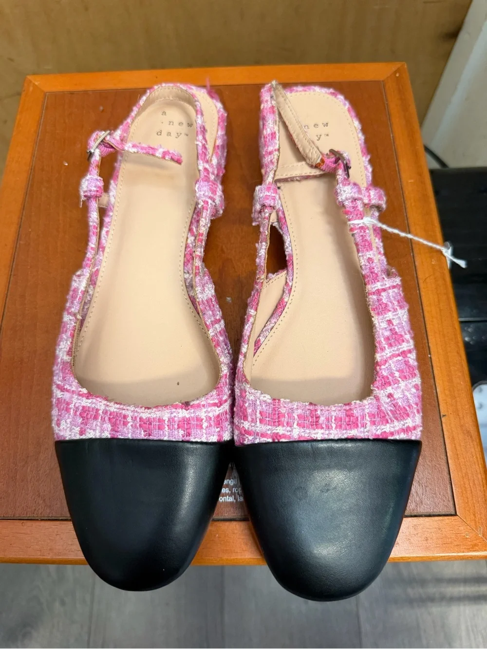 A New Day Women’s Pink Tweed Cap Toe Slingback Flats Size: 9